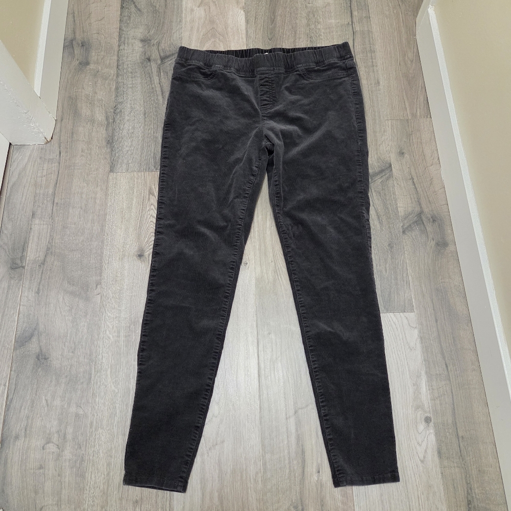 Eileen Fisher Black Corduroy Pull-On Pants Cotton Blend Minimalist Chic Comfort - Picture 2 of 9